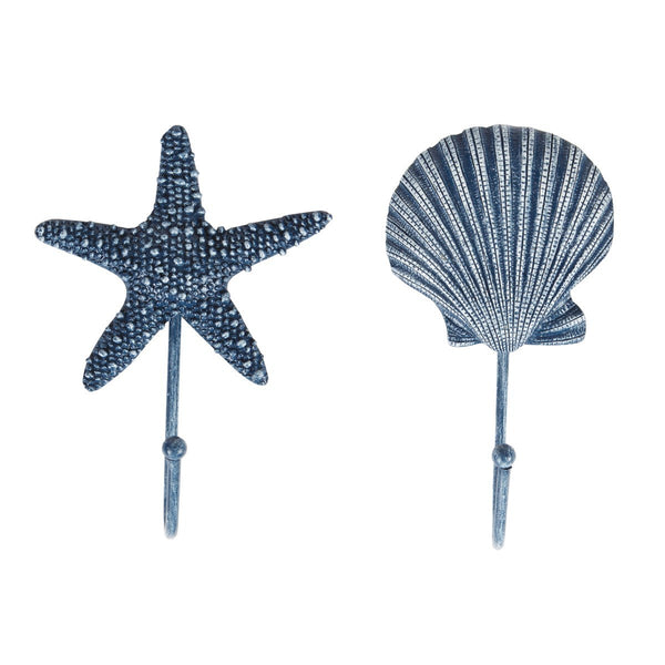 Blue Starfish and Sea Shell Coat Hooks - Love Hooks