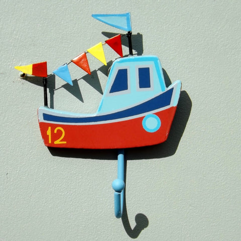 Love Hooks - Children's Bedroom Hooks – Brightly Coloured Fishing Boat